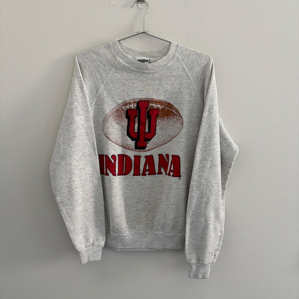 Vintage Lee Indiana University IU Hoosiers Football Sweatshirt Grey XL